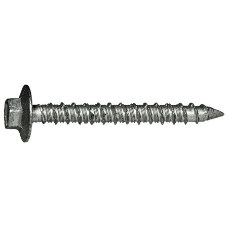Masonry Screw, 1/4"" Dia., Hex, 2 1/4 in L, Steel Silver Ruspert, 100 PK -  MIDWEST FASTENER, 51786